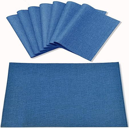 Cloth Placemats Set of 8, Linen Type Fabric Placemats Machine Washable Placemats Heat Resistant Placemats Wrinkle Free Thick Polyester Kitchen Place Mats for Dining Table (Navy Blue)