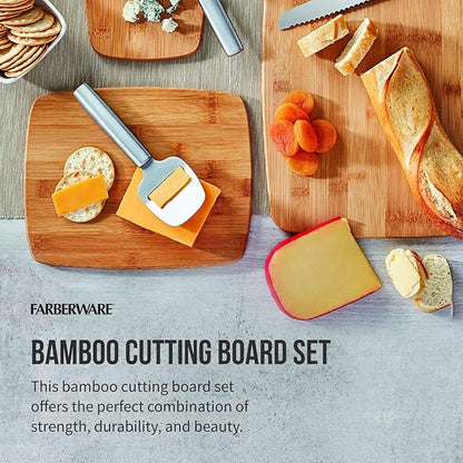 Farberware 3-Piece Kitchen Cutting Board Set, Reversible Chopping Boards for Meal Prep and Serving, Charcuterie Board Set, Wood Cutting Boards, Assorted Sizes, Bamboo