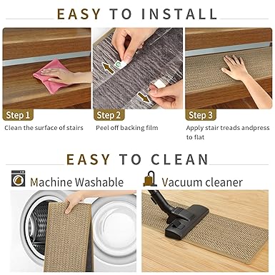 Non Slip Stair Treads for Wooden Steps Indoor, Carpet Stairs Runner 15 Pack 9" x 36" Stair Tread Rugs for Wood Stairs, Machine Washable Step Runners, Stair Pads for Pet, Beige