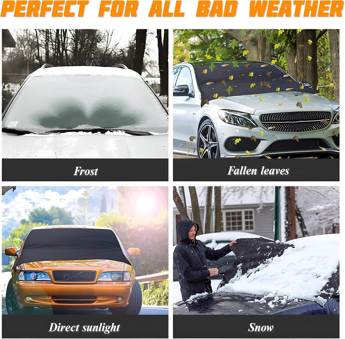 Car Windshield Snow Cover, 2 Layers Waterproof Windproof Oxford Fabric Windscreen Protection for Frost Ice Sunlight, All Weather Automotive Sun Shade Windshield Cover, Universal Fit