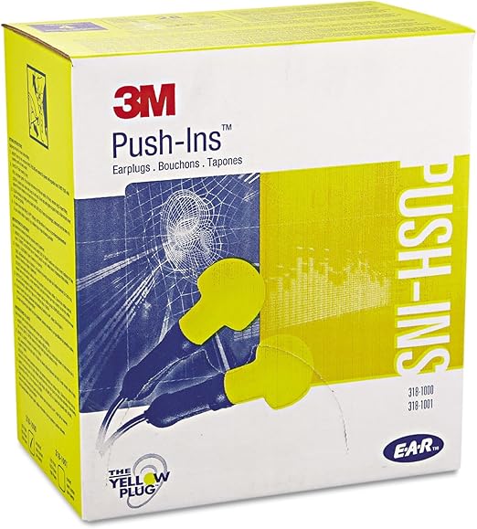 3M 3181000 E A R Push-Ins Earplugs, Cordless, 28nrr, Yellow/Blue, 100 Pairs
