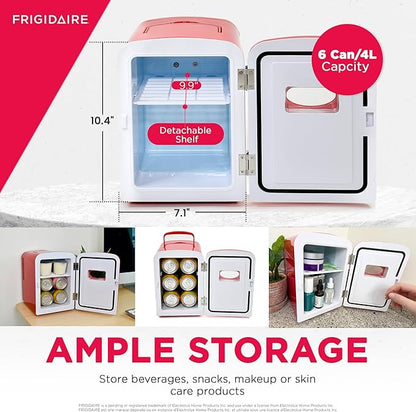 Frigidaire EFMIS129-RED_CP4 Mini Personal Fridge Cooler, 1 Gal Capacity fits Six Cans, Includes Plugs for Home Outlet & DC Charger-9.84" D x 7.09" W x 10.35" H, standard