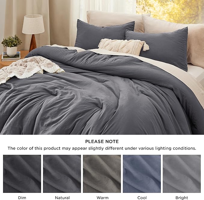 Bedsure Queen Size Comforter Set, Dark Grey Soft Prewashed Bedding for All Seasons, 3 Pieces GentleSoftN Warm Down Alternative Bed Set, 1 Lightweight Comforter (90"x90") and 2 Pillowcases (20"x26")