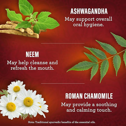 GuruNanda Ashwagandha Oil Pulling with Neem  Roman Chamomile, for Fresh Breath and Happy Gums, Alcohol  Flouride-Free Essential Oil Oral Rinse with Toothbrush  Tongue Scraper, 8 Oz