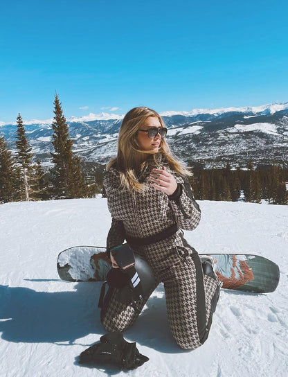 Black & white small GSOU SNOW Womens Ski Suit One Piece Snowsuit Snowboard Slim Insulated Jumpsuit Jacket Waterproof Windproof for Outdoor Sports
