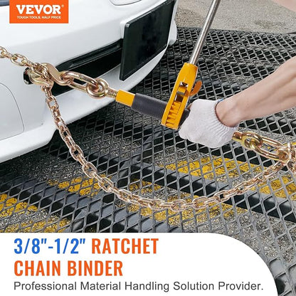 VEVOR 38"-12" Ratchet Chain Binder with Chain, G80 12000 lbs Secure Limit, Heavy Duty Load, Labor-Saving Anti-Skid Handle, Tie Down Hauling Chain Binders for Flatbed Truck Trailer, 2 Set  Yellow