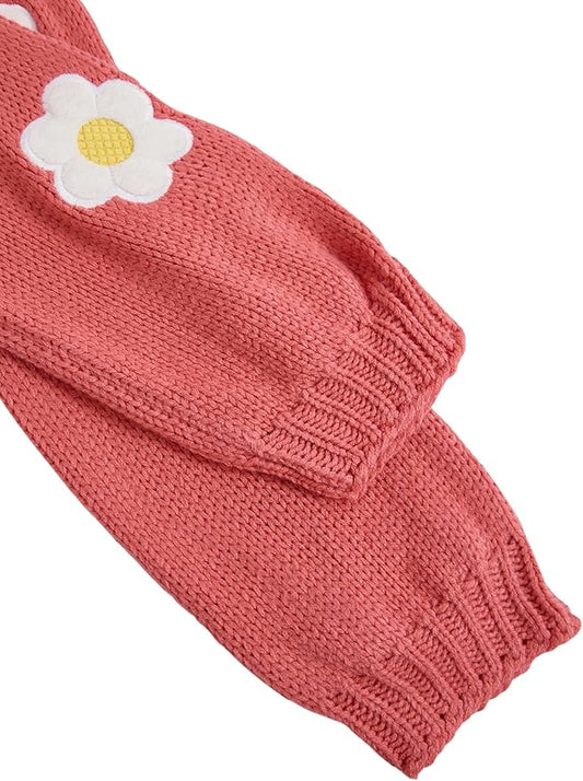 MakeMeChic Women's 3D Floral Cardigan Sweaters Open Front Cropped Cute Cardigan Lantern Sleeve Outerwear
