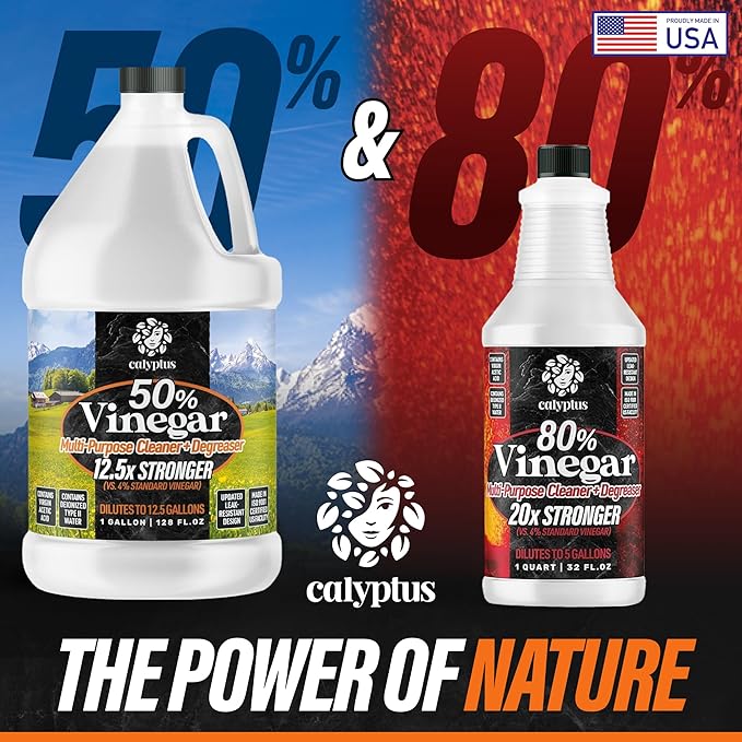 Calyptus 50 Pure Concentrated Vinegar  Maximum-Performance (12.5X) Power  Technical Grade  Dilutes Easily to 5 Acidity (1.5 Cups per Gallon)  Home and Outdoor Cleaning Concentrate  1 Gallon