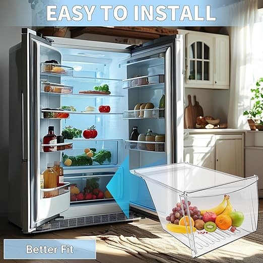 HECASA 240337103 240337102 Refrigerator Crisper Drawer Pan Replacement For 240337105 240337107 240337108 240337109 Refrigerator Pan Shelf Replacement only Plastic Clear