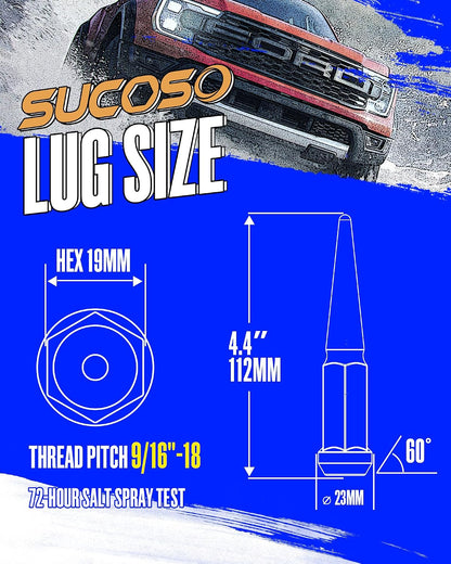 9/16-18 Spike Lug Nuts for 1994-2011 Dodge Ram 2500 3500, 2002-2010 Ram 1500, 1988-1997 Ford F250 F350, 2004-2009 Durango, 32PCS Spiked Lug Nuts 9/16-18 Chrome with Socket Key for Aftermarket Wheel (comes with silver key)