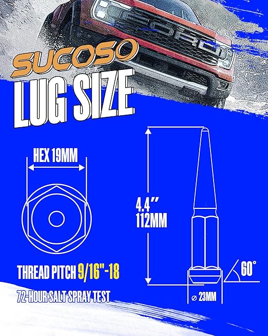 916-18 Spike Lug Nuts for 1994-2011 Dodge Ram 2500 3500, 2002-2010 Ram 1500, 1988-1997 Ford F250 F350, 2004-2009 Durango, 32PCS Spiked Lug Nuts 916-18 Chrome with Socket Key for Aftermarket Wheel