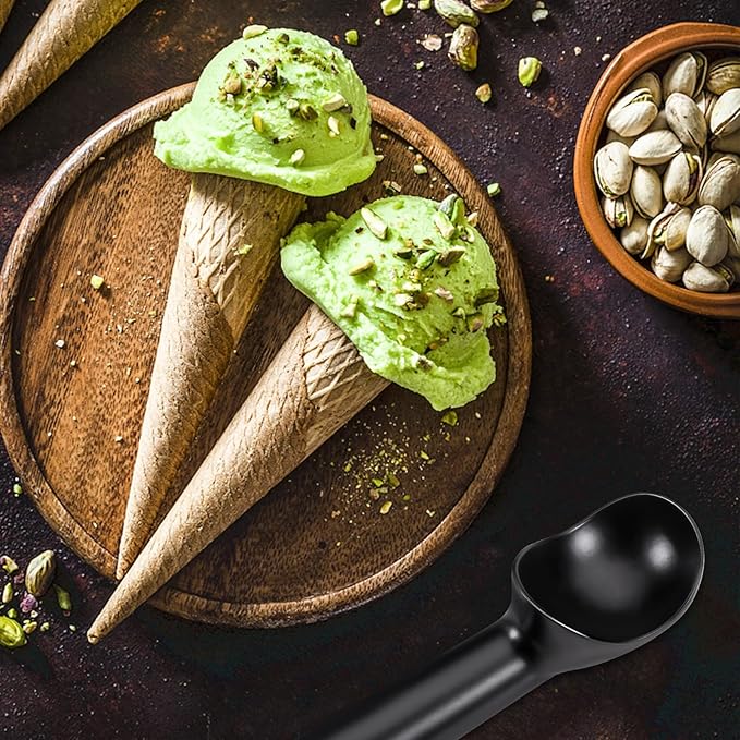 Pimoys 2.5oz Large Ice Cream Scoop 7 inches Nonstick Anti-Freeze Metal Ice Cream Scooper Professional Aluminum Icecream Scoop Spoon, Black
