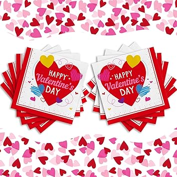 50-Pack Valentine's Day Napkins 3-Ply - Love-Heart Themed Disposable Paper Napkins for Romantic Celebrations - 6.5" Red Heart Napkins Valentine's Day Party Supplies & Decorations