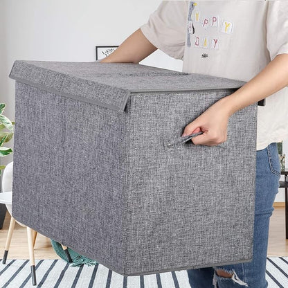 Popoly Large toy chest with lid, foldable toy storage organizer with removable divider, 25 x 13 x 16 inches (linen gray)