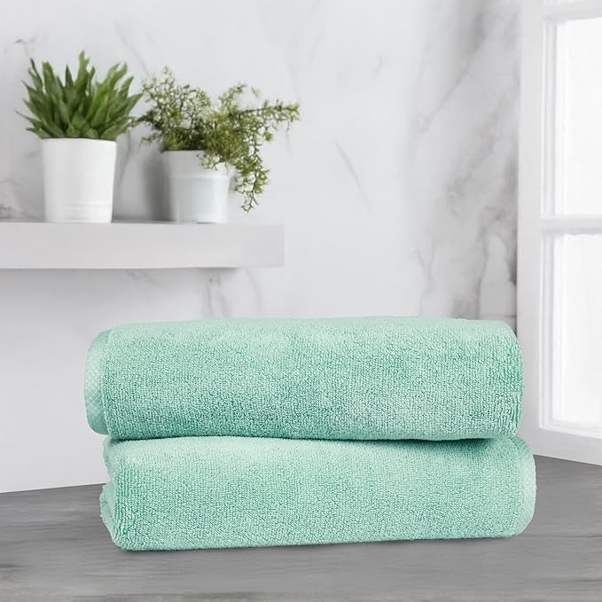 Basics 100 Cotton Quick-Dry Lightweight Moisture Absorbing Bath Towel, 2-Pack, Seafoam Green, 54" x 30"
