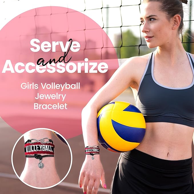 Volleyball Bracelets For Girls- Ideal Volleyball Gifts & Souvenirs. Adjustable Charm Bracelet with Moveable Letters, Infinity Symbol & Silver Volleyball Charm. Fashionable Bracelets by SportyBella.