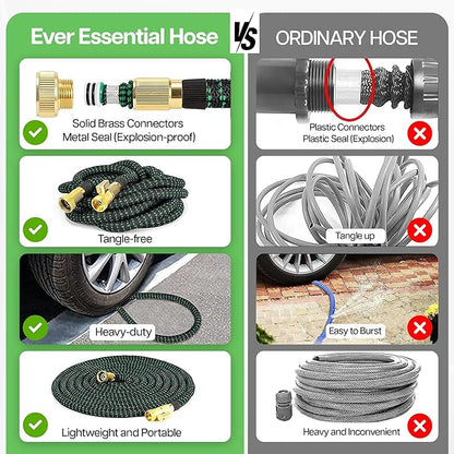 25 FT Expandable Garden Hose 2025 W/10 Pattern Spray Nozzle, Ultra-Lightweight, Tangle & Kink Free, 3-Layers Latex Core with 3/4" Brass Fitting for Superior Durability, Comes W/Storage Bag and Holder
