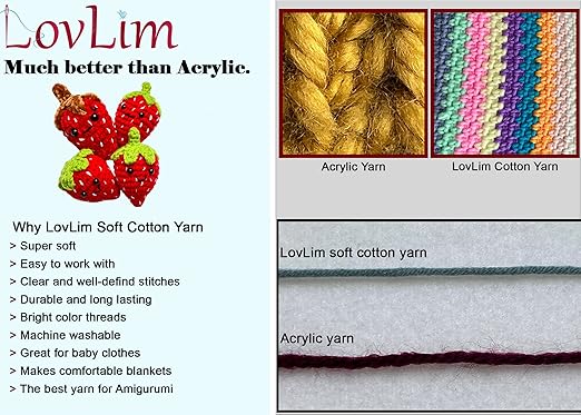 Crochet Yarn, 10x50g Soft Cotton Yarn Skeins, 1200+ Yards, for Crochet and Knitting, Free Crochet/Amigurumi Patterns, Craft DK Yarn Perfect Starter Kit (Rainbow)