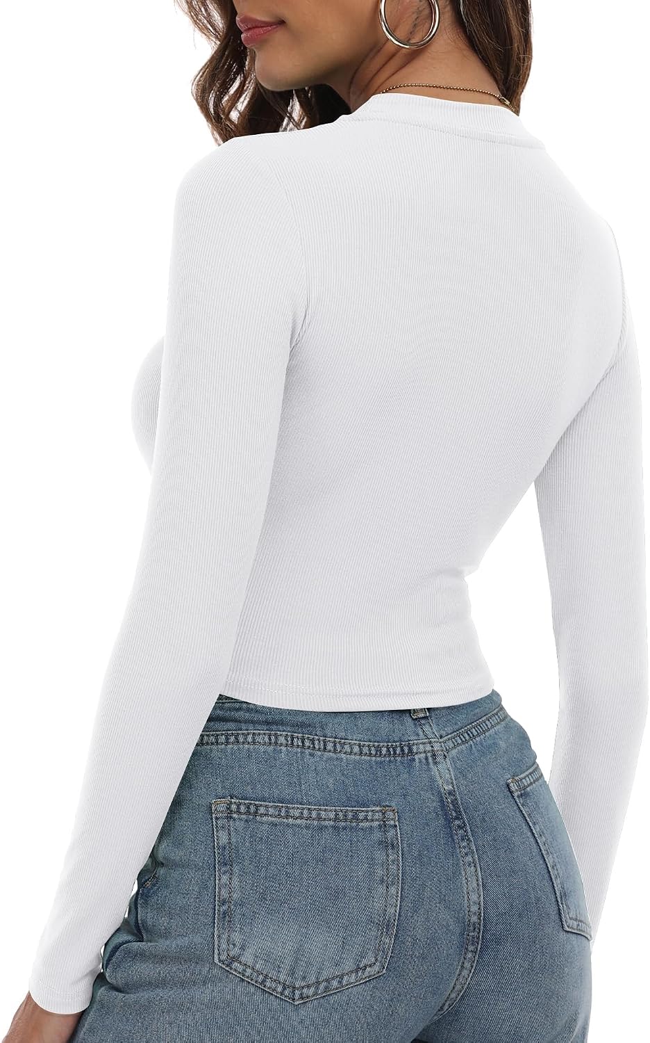 Size small white - Zeagoo Womens Ribbed Fitted Crop Tops Long Sleeve T Shirts Basic Scoop Neck Casual Slim Fitted Y2k Clothes 2026