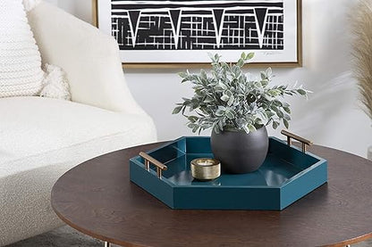 Kate and Laurel Lipton Modern Hexagon Tray, 18 x 18, Teal, Midcentury Decorative Serving Tray for Storage and Display