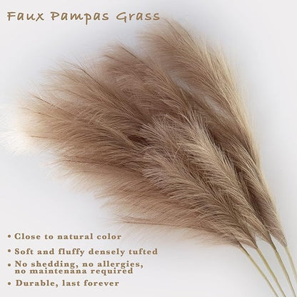 4pcs Faux Pampas Grass Tall 43” / 3.6ft, Non-Shedding Large Artificial Fluffy Reed Fake Flower Feather Arrangement for Floor Vase Filler Boho Farmhouse Home Wedding Decor (Light Brown)
