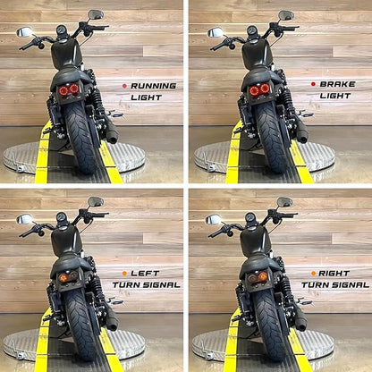 Vintage Motorcycle LED Tail Light Brake Turn Signals Rear Light Integrated with Driving Lamp License Plate Holder for Street Bike Cruiser Chopper Bobber(Red Lens)