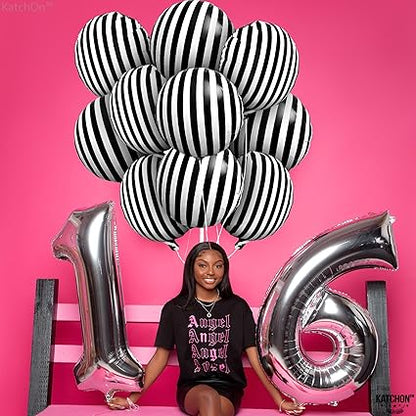 KatchOn, Big Black and White Stripe Balloons - 18 Inch, Pack of 10  Black and White Balloons Decorations  graduation balloons for Graduation Decorations 2025  Graduation Decorations Class of 2025