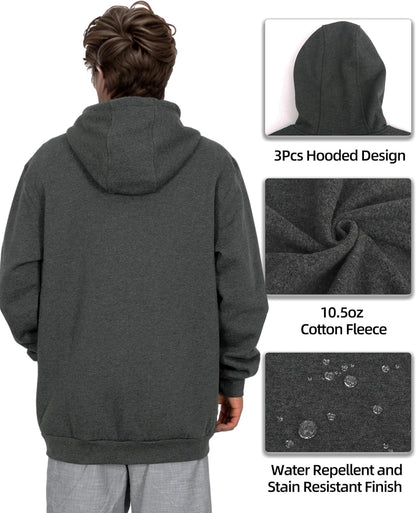 BOCOMAL FR Hoodies Zipper Front 10.5oz Cotton Fleece Flame Resistant Hooded Sweatshirts