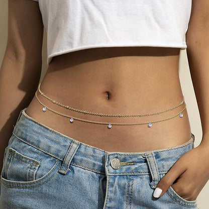 FIBO STEEL 18K Gold Plated Waist Chains Body Chains for Women Stainless Steel Bikini Belly Chains Layered Summer Beach Body Jewelry Adjustable