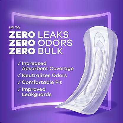 Always Discreet Adult Incontinence Pads for Women, Moderate Absorbency, Long Length, Postpartum Pads, Up to 100 Bladder Leak Protection, 54 Count (Packaging May Vary)