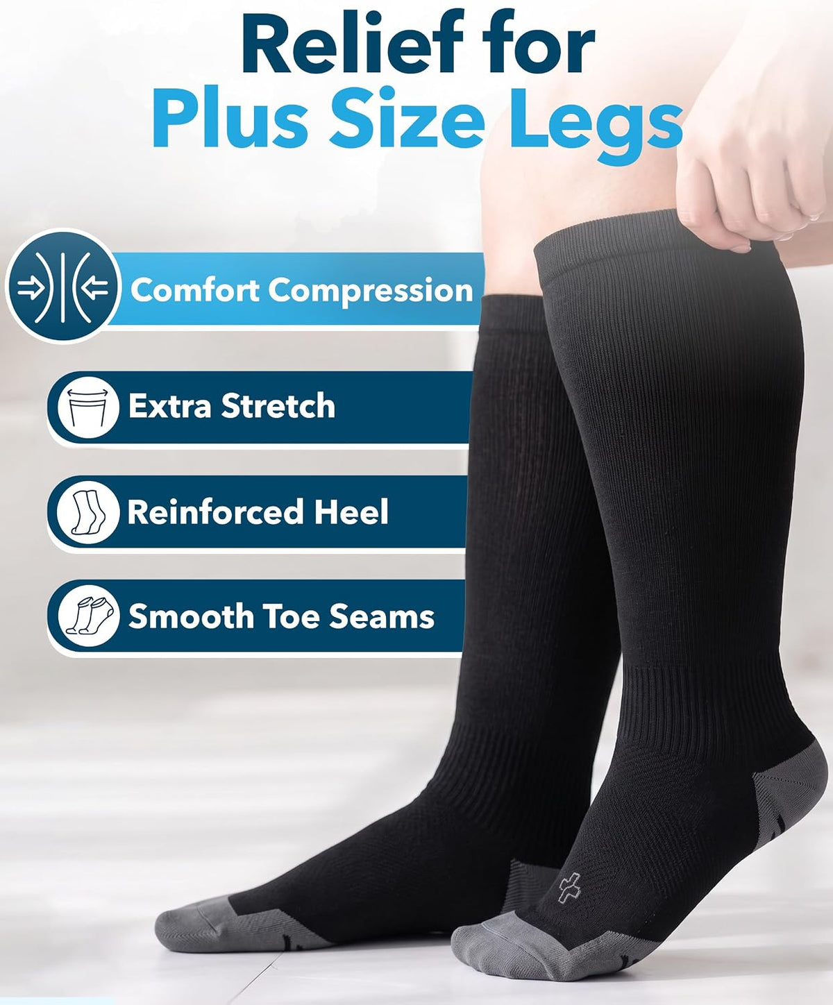 Doctor's Select 2 Pairs Plus Size Compression Socks Wide Calf - Up to 6XL | 20-30 mmHg Compression Socks for Women Wide Calf