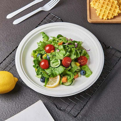 [150-Pack 10 Inch 100% Compostable Paper Plates, Heavy Duty Disposable Party Plates - Eco-Friendly, Biodegradable Sugarcane Bagasse, White Unbleached 10" Dinner Paper Plate