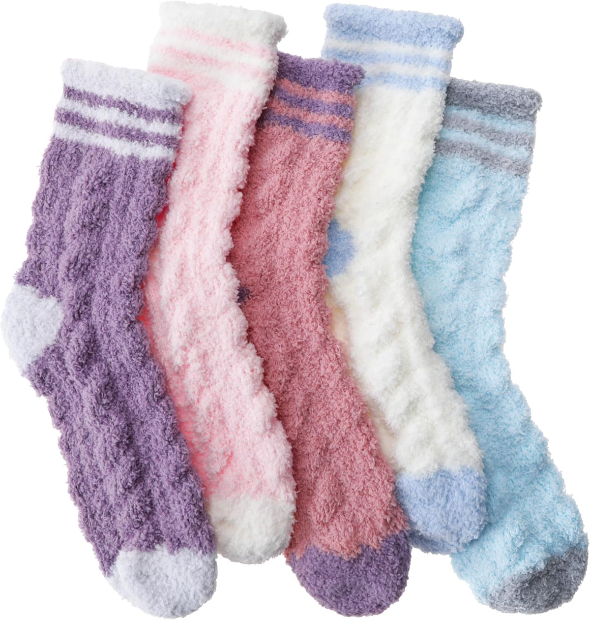 EBMORE Womens Fuzzy Socks Fleece Fluffy Cabin Plush Warm Sleep Soft Cozy Winter Adult Socks 6 Packs ( Candy Color Stripe )