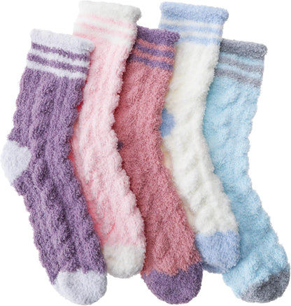 EBMORE Womens Fuzzy Socks Fleece Fluffy Cabin Plush Warm Sleep Soft Cozy Winter Adult Socks 6 Packs ( Candy Color Stripe )