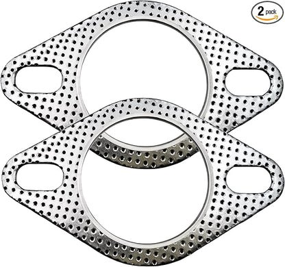 2-Pack High-Temperature Exhaust Flange Gaskets Durable Flat Muffler Donut Seal Rings, Fireproof 2-Bolt Automotive Replacement Parts (2.5inches)