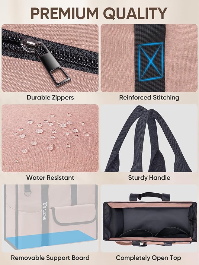 BALEINE Large Utility Tote Bag with Reinforced Bottom, Multi Pockets Foldable Tote Bag for Nurse, Travel, Work
