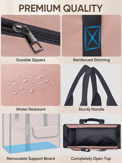 BALEINE Large Utility Tote Bag with Reinforced Bottom, Multi Pockets Foldable Tote Bag for Nurse, Travel, Work