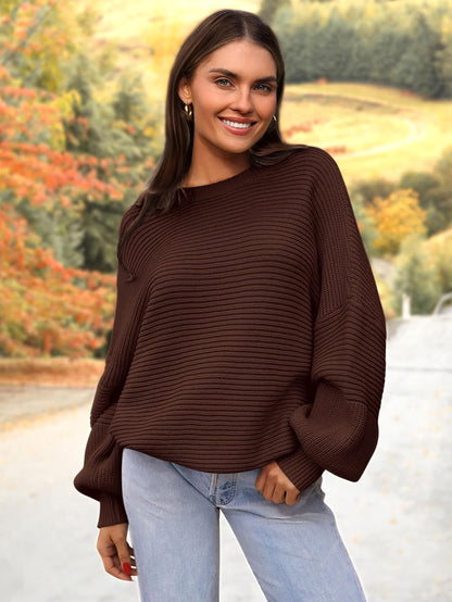 PRETTYGARDEN Womens Sweaters Fall 2025 Lantern Long Sleeve Oversized Sweater Casual Crewneck Chunky Knit Ribbed Pullover Tops