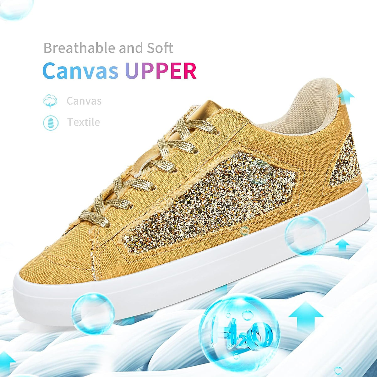 Women Glitter Sneakers Sparkly Sequin Canvas Fashion Sneakers Comfortable Lace Up Shiny Bling Shoes for Wedding Party