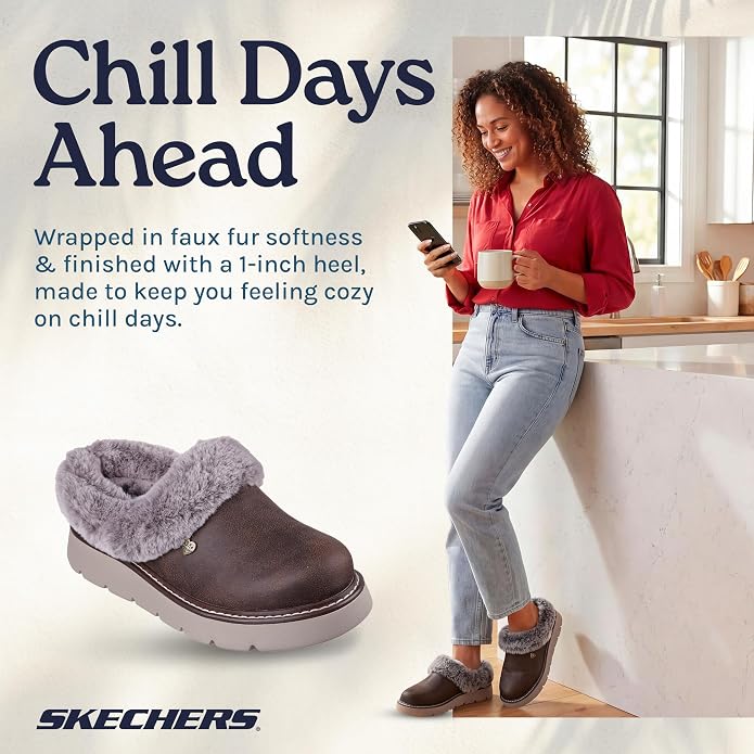 Skechers Women's Keepsakes Lite Slipper | Casual slipper, Skechers Memory Foam cushioned comfort footbed, Faux Fur Lining, Relaxed Fit, Premium Cozy, Machine Washable