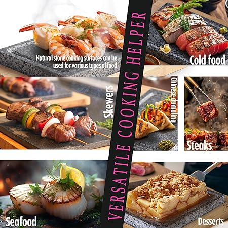 Artestia Cooking Stone for Steak with Double Granite Stones, Sizzling Steak Stone Cooking Set for BBQHibachiSteak Grill (2PCS Granite Stones  1PC Bamboo Tray)