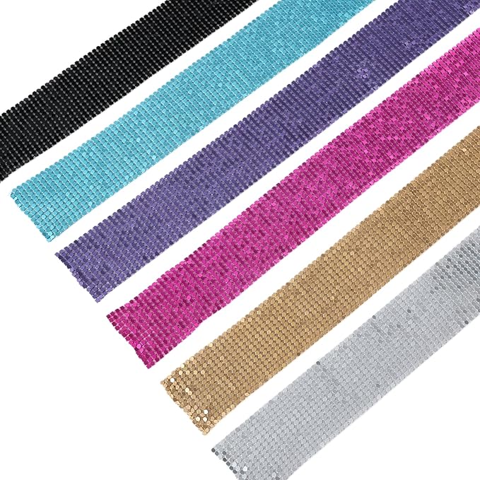 Surblue Women Sequins Neck Tie Scarf Long Thin Skinny Neckerchief Glitter Sparkle Punk Scarf Shawls for Club Party Evening