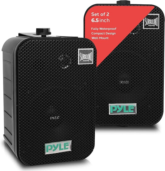 Pyle 2 Way Speaker System Pair - 500W Peak Power 6.5 Inch Passive Weatherproof Wall  Ceiling Mounted - Heavy Duty Universal Mount - Use for Pool, Patio, Indoor, Outdoor (Black)