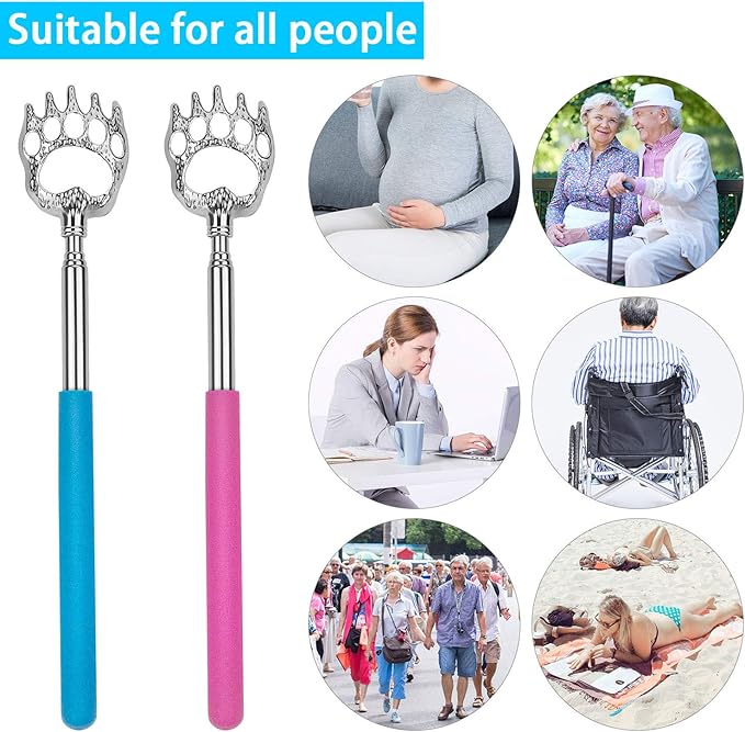 Awpeye Bear Claw Back Scratcher Extendable, Metal Portable Telescopic Backscratchers with Rubber Handled 8 Pack, Backscratcher for Men and Women
