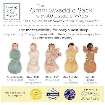 SwaddleDesigns 6-way Omni Swaddle Sack Arms Up Swaddle for Newborn, More Options to Calm Startle Reflex, Improves Sleep, Easy Transition Baby Sleep Sack, Small, 0-3 month, Heathered Gray