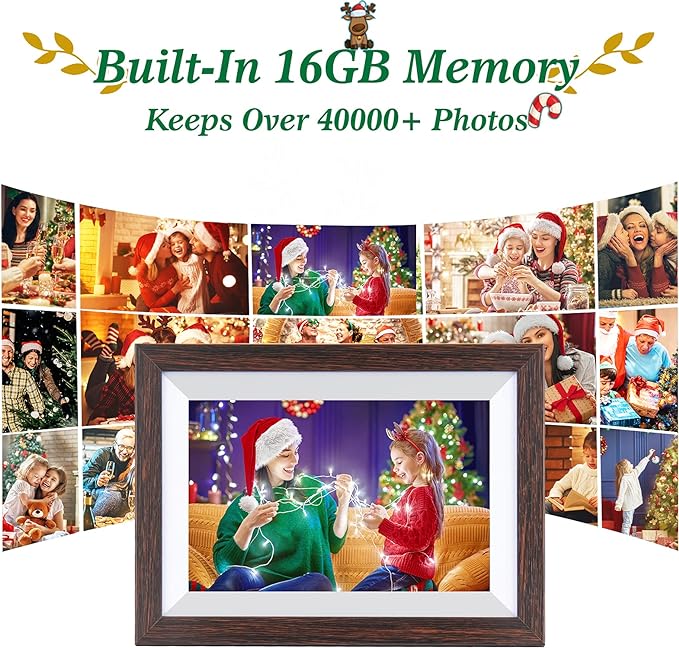 Frameo-Digital-Picture Frame 10.1 Inch Electronic-Digital Photo Frame with IPS Touch Screen HD Display, Smart WiFi Photos or Videos Farme via Free Frameo APP (Brown Wood Frame)