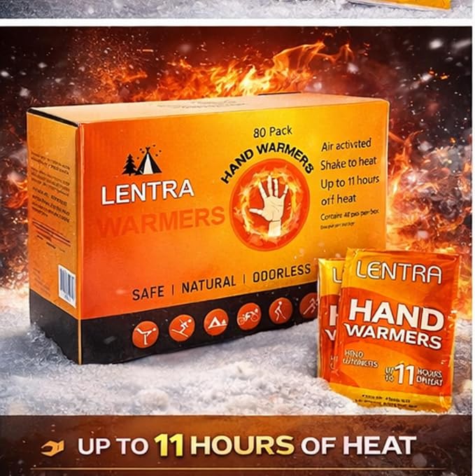 Hot Hand Warmers - 80 Count - 11 Hours Long Lasting Air Activated Heat Packs for Hands, Toes and Body, Natural Safe and Odorless Single Use Up to 11 Hours of Heat - TSA Approved