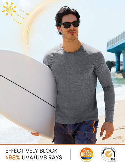 MAGCOMSEN Men's Long Sleeve Shirt Quick Dry UPF 50+ Sun Protection Lightweight T-Shirt Athletic Workout Fishing Tee