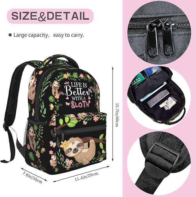 SENROLAN Cute Sloth Backpack Adjustable Straps Shoulder Bag Lightweight Waterproof Bookbag Daypack for Teens Girls Boys