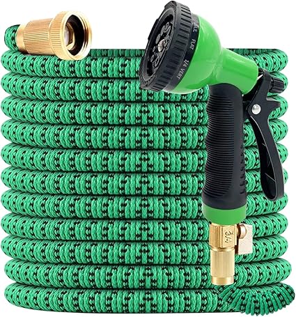 JB XpandaHose 50ft Expandable Garden Hose with Holder - Heavy Duty Superior Strength 3750D - 4 -Layer Latex Core - Extra Strong Brass Connectors and 10 Spray Nozzle with Storage Bag (Green 50)